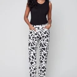 Charlie B BLACK & CREAM PRINT CRINKLE JOGGER