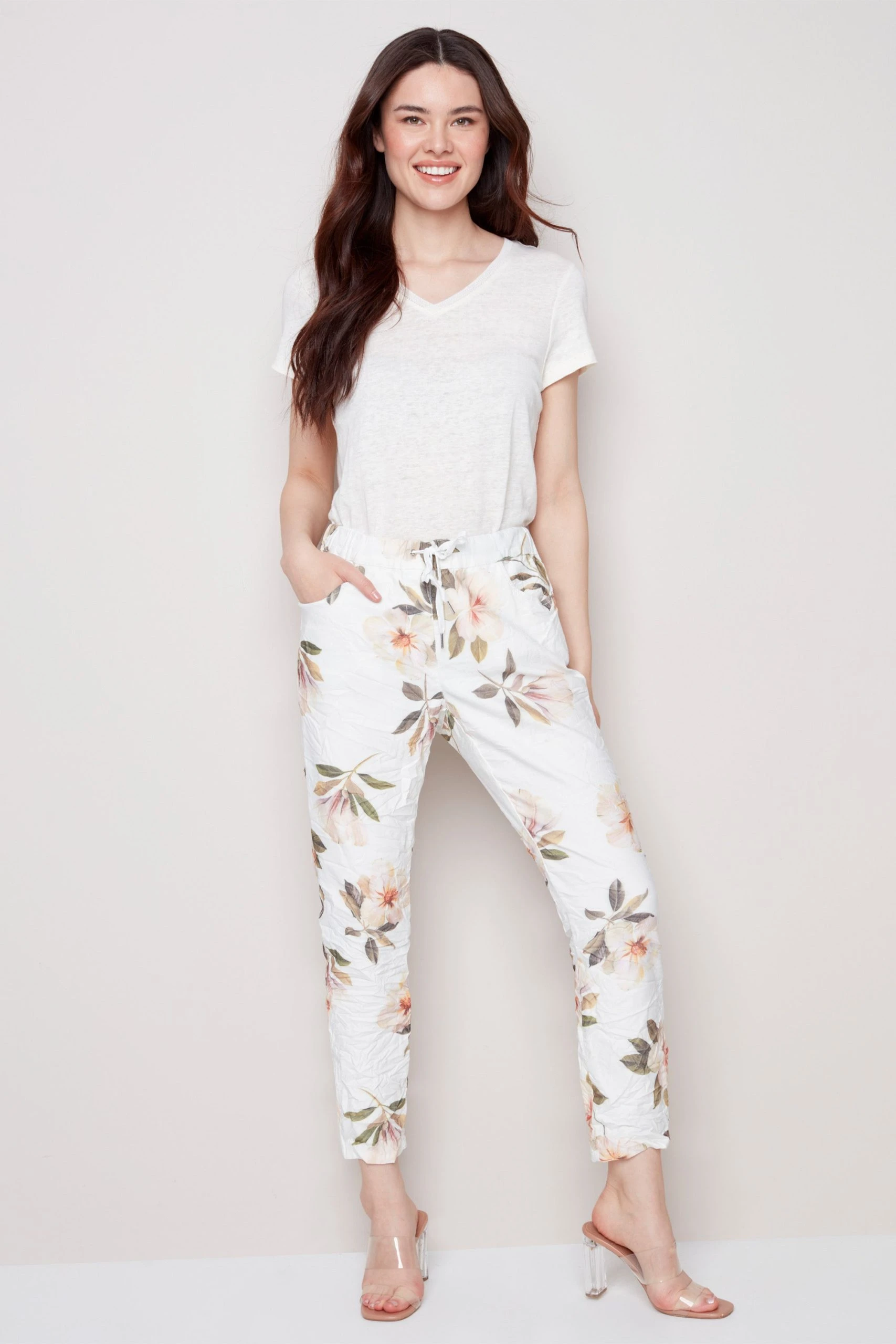 Charlie B FLORAL PRINT CRINKLE JOGGER