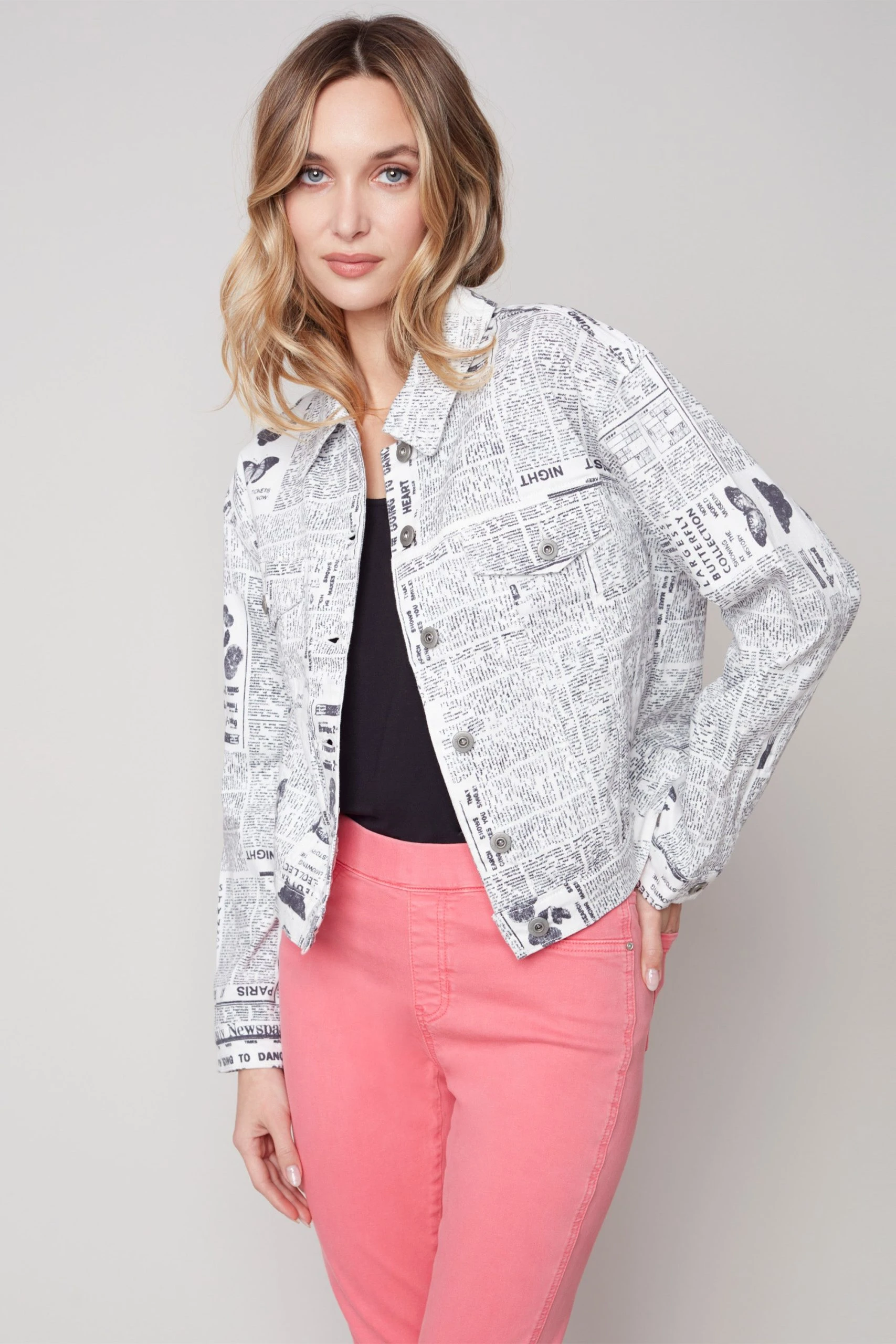 Charlie B NEWSPAPER PRINT JEAN JACKET