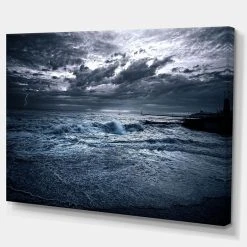 Design Art Art Sochi Sea Storm In Blue Modern Landscape Wall Art Canvas - 32 X 16