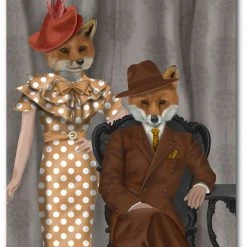 COURTSIDE MARKET Fox Couple 1930s Gallery-Wrapped Canvas Wall Art - 16 X 20
