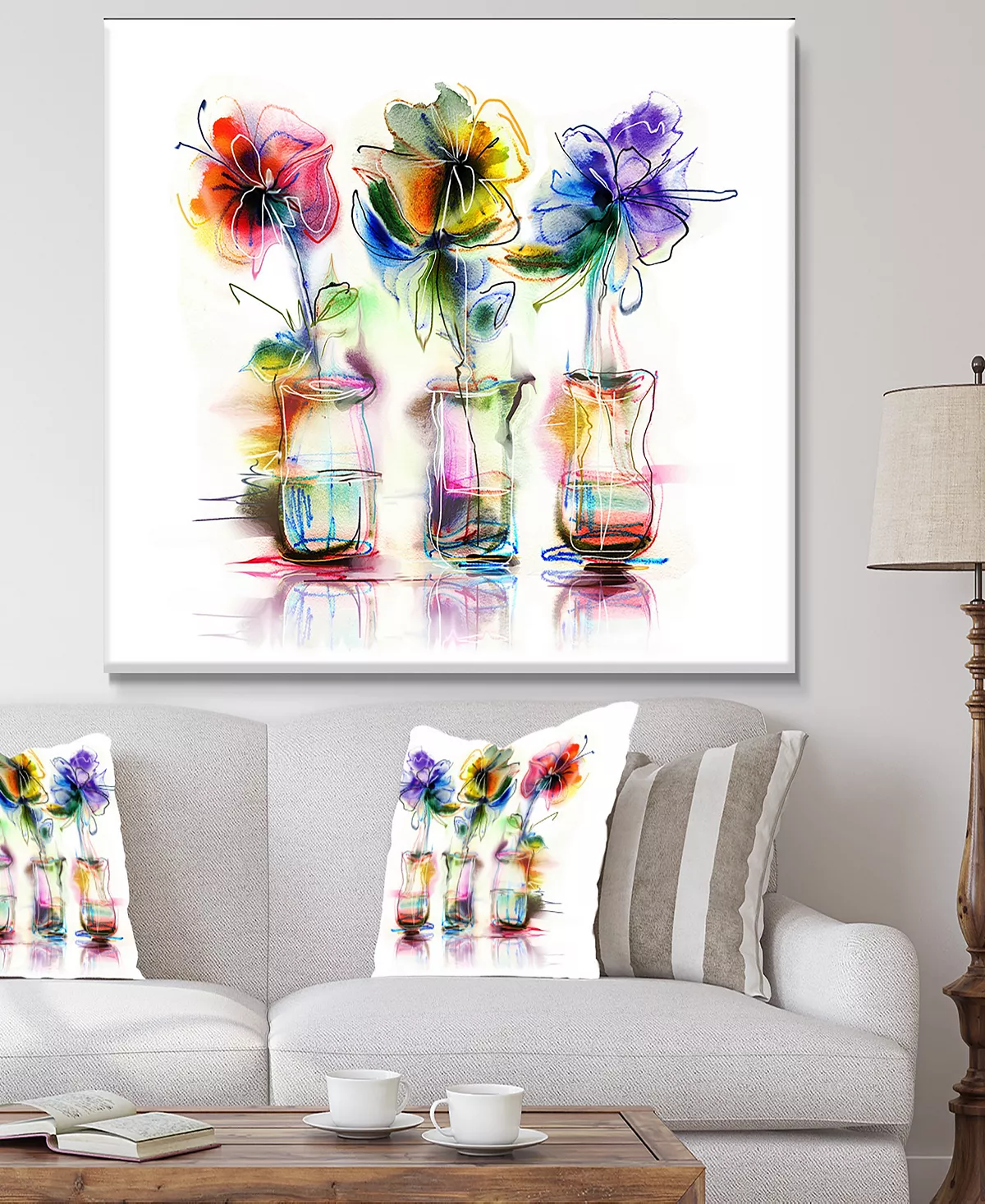 Design Art Art Abstract Flowers In Glass Vases Extra Large Floral Wall Art - 40 X 30 - Image 3
