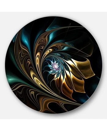 Design Art Art 'Brown Blue Fractal Flower In Black' Oversized Abstract Metal Art - 36 X 36 - Image 2