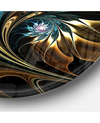 Design Art Art 'Brown Blue Fractal Flower In Black' Oversized Abstract Metal Art - 36 X 36 - Image 3