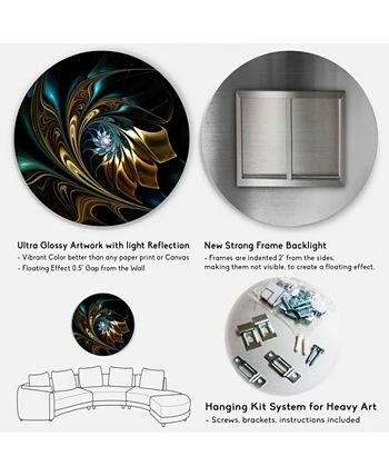 Design Art Art 'Brown Blue Fractal Flower In Black' Oversized Abstract Metal Art - 36 X 36 - Image 5