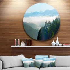 Design Art Art 'Morning In Blue Ridge Parkway' Landscape Circle Metal Wall Art - 23 X 23