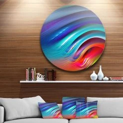 Design Art Art 'Beautiful Fractal Rainbow Waves' Floral Round Circle Metal Wall Art - 36 X 36