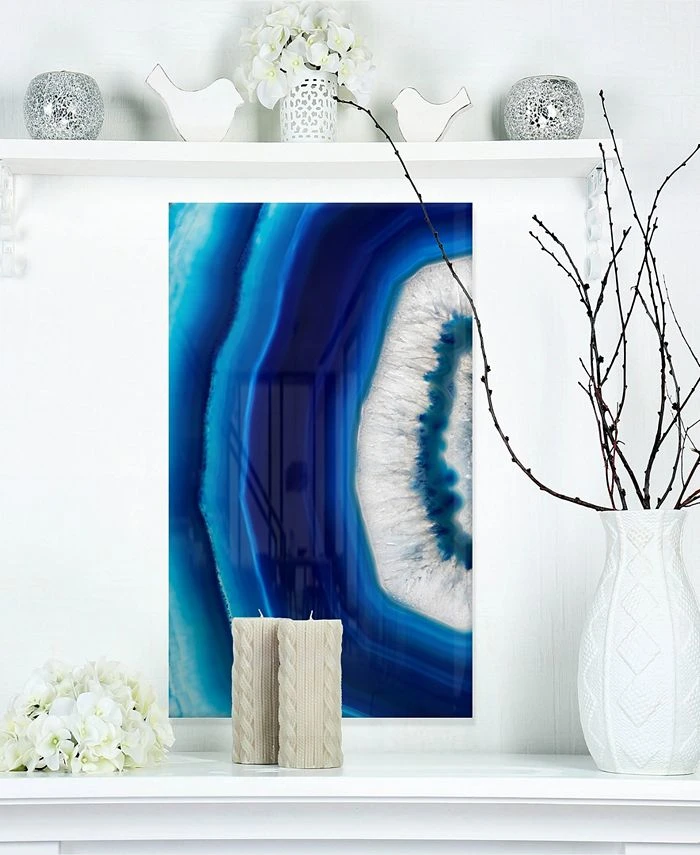 Design Art Art 'Blue Agate Crystal' Abstract Metal Wall Art - 12 X 20