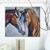 Design Art Art 'Brown Amorous Horses' Animal Art Metal Wall Art - 20 X 12