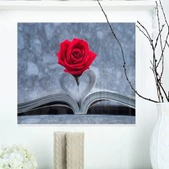 Design Art Art 'Red Rose Inside The Book' Floral Metal Wall Art - 20 X 12