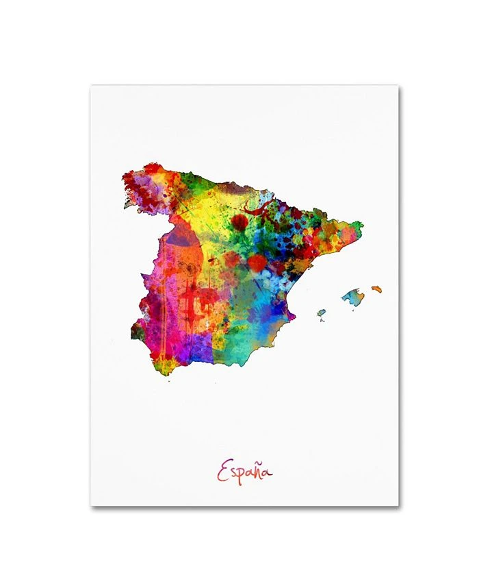 Trademark Global Michael Tompsett 'Spain Watercolor Map' Canvas Art - 18 X 24