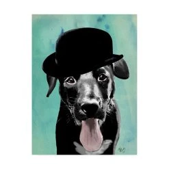 Trademark Global Fab Funky Black Labrador In Bowler Hat Canvas Art - 36.5 X 48
