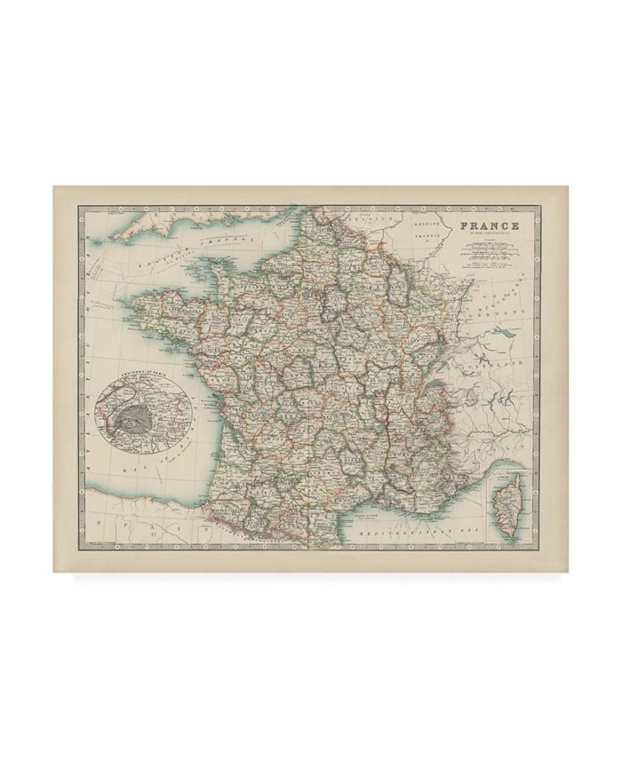 Trademark Global Johnston Johnstons Map Of France Canvas Art - 15.5 X 21