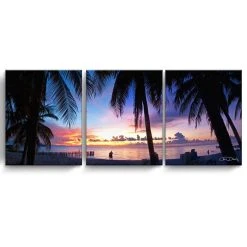 Ready2HangArt Mex Sunset 3 Piece Wrapped Canvas Coastal Wall Art Set, 20 X 48