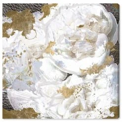 Oliver Gal White Peony And Gold Canvas Art - 30 X 30 X 1.5