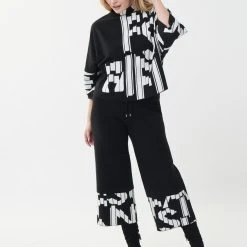 Joseph Ribkoff BLACK WITH GRAPHIC LETTERS KNIT CULOTTE