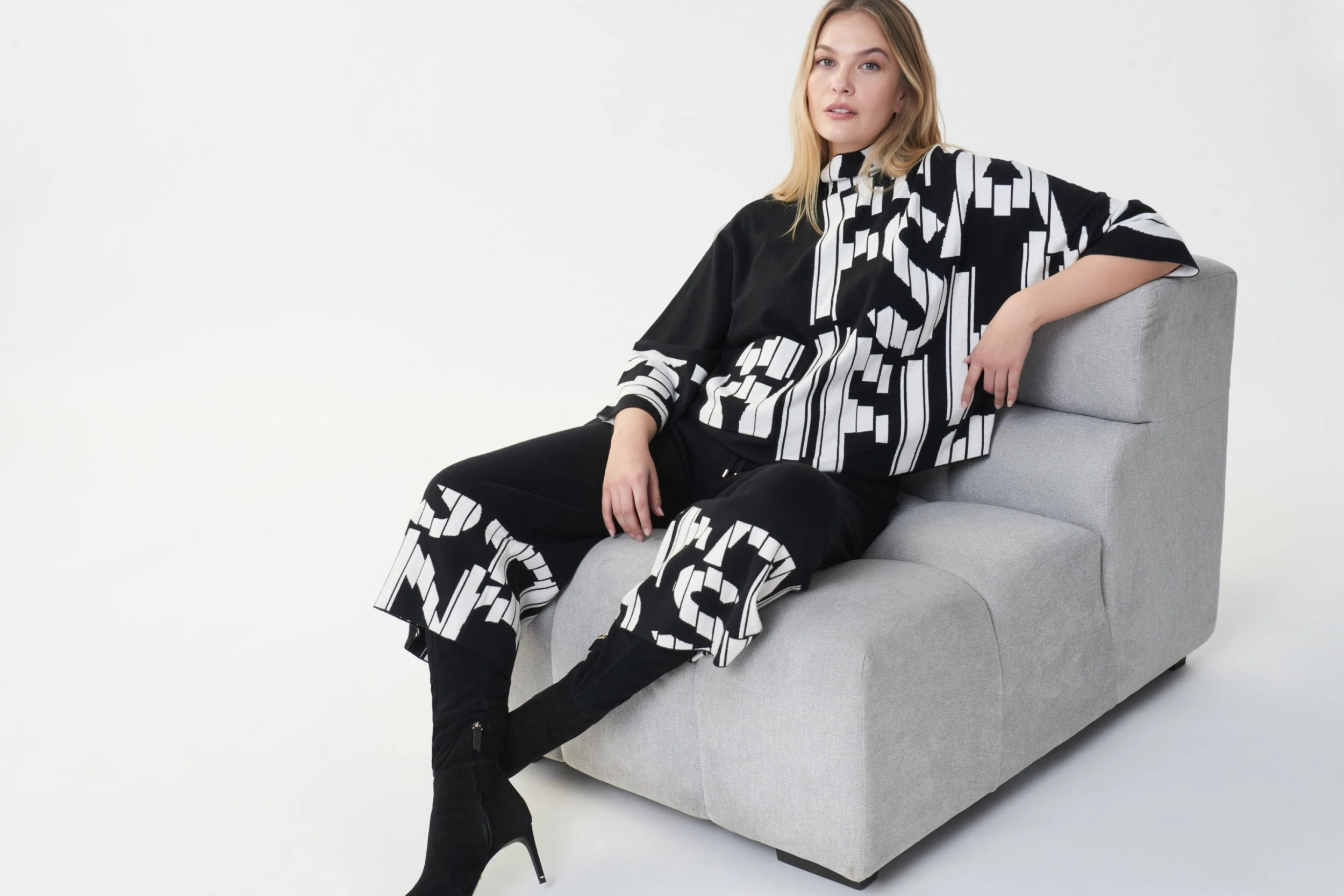 Joseph Ribkoff BLACK WITH GRAPHIC LETTERS KNIT CULOTTE - Image 3