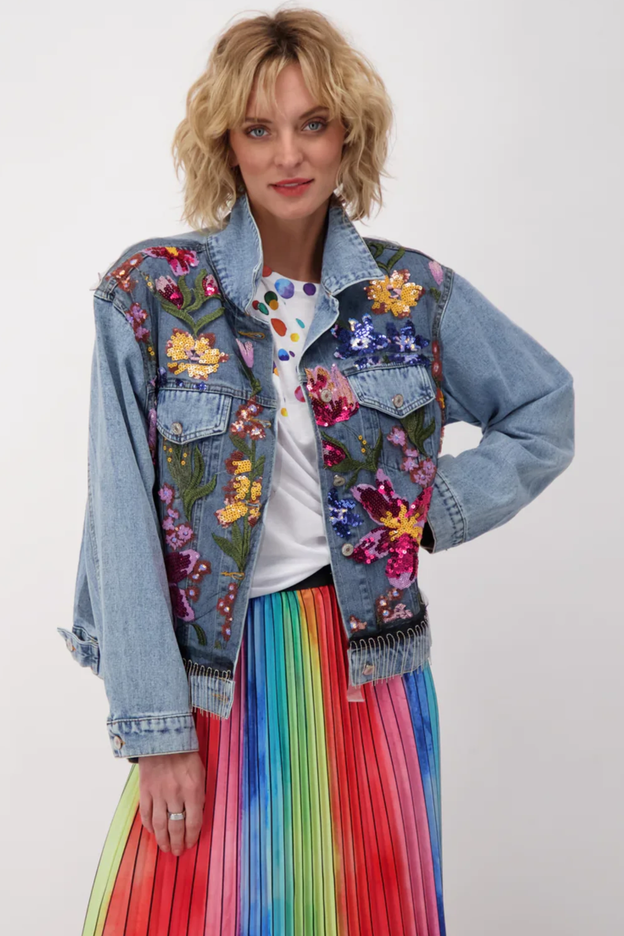 Gabby Isabella FLORAL SEQUIN JEAN JACKET